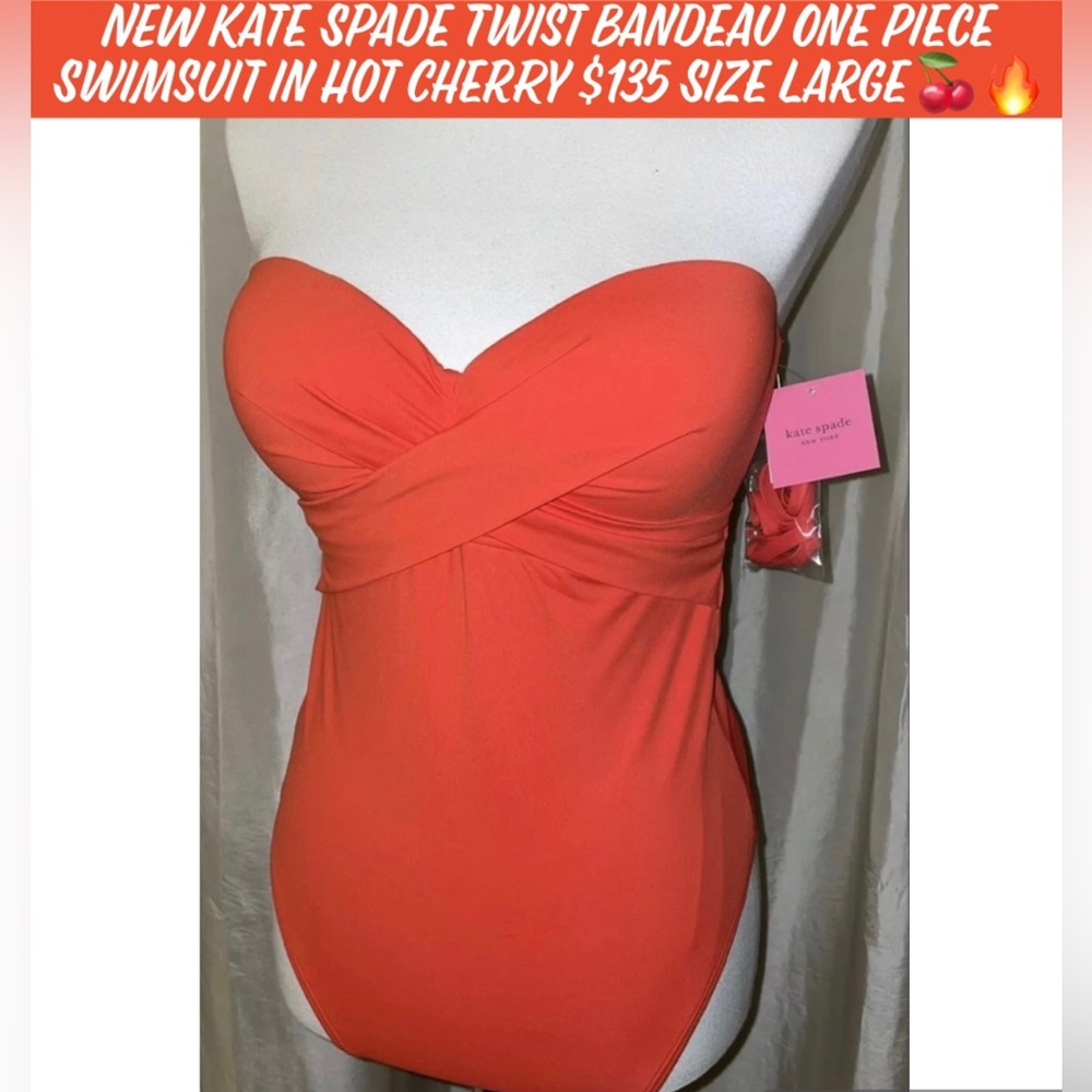 🎉HP🎉NEW Kate Spade Twist Bandeau One Piece Swimsuit Cherry $135 Size L🔥🍒